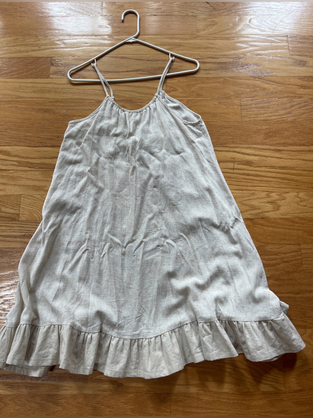 Cream Linen Ruffle-Hem Dress